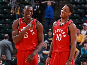 Bismack Biyombo set a franchise rebounding record for the Raptors in Indianapolis against the Pacers on Thursday. DeMar DeRozan impressed as well