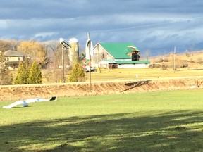 Ken Schaus's neighbor's barn was hit by an EF1 tornado, which brought 170-kilometre-per-hour winds and which also left strips of sheet metal strewn over power lines Wednesday, March 16. Environment Canada said this tornado set a record for the earliest recorded tornado in Ontario. (Ken Schaus photo)