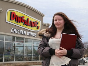 Brooklyn Fuller, a former employee of the Dingaling's Chicken Wings restaurant at 2511 Princess St. in Kingston, has made complaints to the Ministry of Labour about her former employer. (Ian MacAlpine/The Whig-Standard)