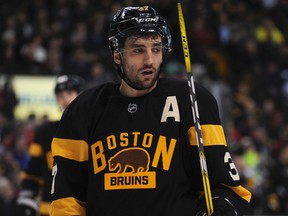 Boston Bruins centre Patrice Bergeron during a game against the Chicago Blackhawks at TD Garden in Boston on March 3, 2016. (Bob DeChiara/USA TODAY Sports)