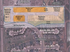 The area structure plan for the last phase of the Willow Park development in Stony Plain. This area is approximately 30 hectares and is located between Willow Park Road and St. John Paul II Catholic School - Image submitted.