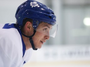 Maple Leafs centre Tyler Bozak took part in practice on Friday in Etobicoke, but he will not be in the lineup against the Sabres on Saturday. (JACK BOLAND/TORONTO SUN)