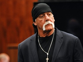 Hulk Hogan, whose given name is Terry Bollea, was awarded $115 million in his civil lawsuit against Gawker Media in St. Petersburg, Fla., on Friday, March 18, 2016. (Steve Nesius/AP Photo/Pool)