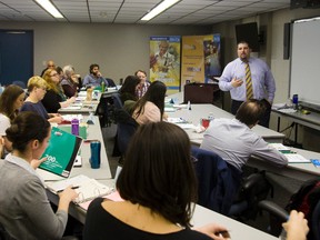 Phil Singeris teaches a Start Wise class in starting a small business at the London Small Business Centre. (MIKE HENSEN, The London Free Press)