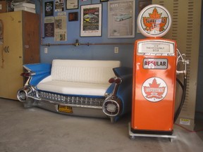 The Manitoba Street Rod Association will raffle off this '59 Cadillac loveseat and restored vintage gas pump in support of the Children's Rehabilitation Foundation.