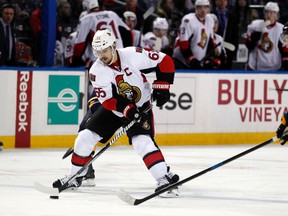 Senators defenceman Erik Karlsson (65) carries the puck up ice during during third period NHL action against the Sabres at First Niagara Center in Buffalo on Friday, March 18, 2016. (Timothy T. Ludwig/USA TODAY Sports)
