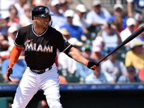 Giancarlo Stanton will benefit from the fence in right-centre at his home park being moved in, as long as he hits 'em high enough. (Steve Mitchell, USA Today)