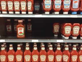 French's ketchup and Heinz ketchup on a store shelf  on Saturday March 19, 2016. Veronica Henri/Toronto Sun/Postmedia Network