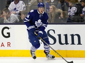 Forward Frederik Gauthier became the 11th player to make his NHL debut with the Maple Leafs this season. (JOHN E. SOKOLOWSKI/USA Today Sports)