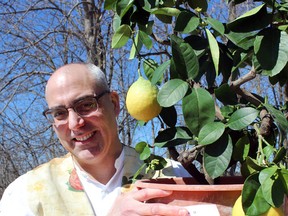Canada Blooms best in show award winner Dr. David Tessier with his prize-winning lemon tree in Kingston, Ont. on Saturday March 19, 2016. Steph Crosier/Kingston Whig-Standard/Postmedia Network