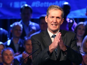 Leader Brian Pallister delivers his address during the provincial Progressive Conservative party's election launch at the Caboto Centre on Wilkes Avenue in Winnipeg on Sat., March 12, 2016. (Kevin King/Winnipeg Sun/Postmedia Network)