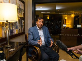 Starwood Hotels and Resorts Chief of Latin American Operations Jorge Giannattasio speaks to reporters, in Havana, Cuba, Saturday, March 19, 2016. Starwood says it has signed a deal to renovate and run three Cuban hotels, returning U.S. chains to the island more than 50 years after American hotels were taken over by Fidel Castroís socialist revolution. (AP Photo/Desmond Boylan)