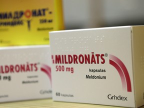 Mildronate (Meldonium) medication is pictured in the pharmacy in Saulkrasti, Latvia, in this March 9, 2016 file photo.  (REUTERS/Ints Kalnins/Files)