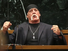 Terry Bollea, aka Hulk Hogan, testifies in court during his civil trial against Gawker Media, in St. Petersburg, Fla., on March 8, 2016. Bollea returned to a Florida courtroom on Monday to argue that the Gawker website should have to pay significant punitive damages on top of the $115 million it must pay for posting a sex tape online.  (Reuters/Tampa Bay Tribune/John Pendygraft/Pool)