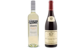 (Left) Argentino Wine Company 2014 Pinot Grigio and Louis Jadot 2013 Combe aux Jacques Beaujolais-Villages Burgundy, France. (Handout)