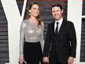 In this Feb. 28, 2016 file photo, actress Hilary Swank, left, and Ruben Torres attend the Vanity Fair Fair Oscar Party in Beverly Hills, Calif. (Photo by Evan Agostini/Invision/AP, File)