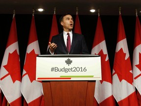 Finance Minister Bill Morneau holds a news conference before the release of his federal budget in Ottawa, Tuesday March 22, 2016.