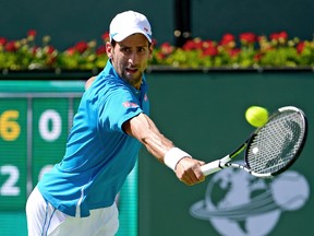 Novak Djokovic during his men's final match against Milos Raonic in the BNP Paribas Open at the Indian Wells Tennis Garden in Indian Wells, Calif., on March 21, 2016. (Jayne Kamin-Oncea/USA TODAY Sports)
