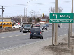 Drivers make their way down Falconbridge Road at Maley Drive in Sudbury, Ont. Gino Donato/Sudbury Star/Postmedia Network