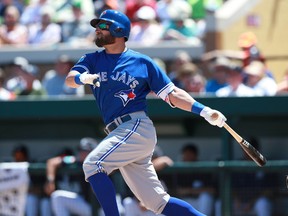 Blue Jays centre fielder Kevin Pillar singles during second inning Grapefruit League action against the Tigers at Joker Marchant Stadium in Lakeland, Fla., on Tuesday, March 22, 2016. (Kim Klement/USA TODAY Sports)