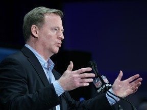 NFL commissioner Roger Goodell gestures during a press conference at the NFL owners meeting in Boca Raton, Fla., on Wednesday, March 23, 2016. (Luis M. Alvarez/AP Photo)