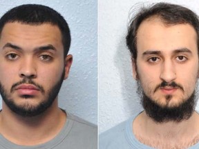 Tarik Hassane, left and Suhaib Majeed are pictured in police handout photos. The two homegrown British extremists face long prison terms for conspiring to kill soldiers, police officers and civilians in west London. (Metropolitan Police via AP)