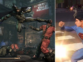 "Batman: Arkham City" (left) and "Superman Returns." (Screenshots)