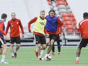 The Canadian men's national team practises ahead of Friday night's clash with Mexico. (POSTMEDIA NETWORK)