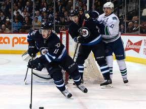 Nic Petan had a strong game for the Jets against the Canucks on Tuesday, although he couldn’t buy a goal.