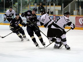 The Spruce Grove Saints shut out the Sherwood Park Crusaders 3-0 Wednesday in Sherwood Park. (Shane Jones)