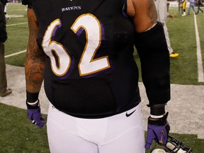 Nose tackle Terrence Cody #62 of the Baltimore Ravens walks off the field following the Ravens 23-20 loss to the Pittsburgh Steelers at M&T Bank Stadium on December 2, 2012 in Baltimore, Maryland.   Rob Carr/Getty Images/AFP