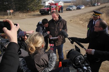 The parents of missing two-year-old boy Chase Martens, Destiny Turner and Thomas Martens, spoke to media Thursday evening. (Matt Hermiz/TheGraphic/Postmedia Network)