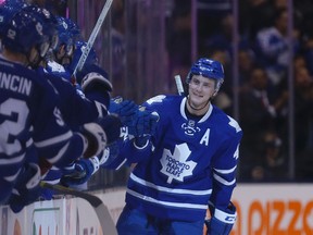 Tyler Bozak return to the Maple Leafs lineup following a 21-game absence and scored two goals against the visiting Ducks on Thursday night at the ACC. (JACK BOLAND/TORONTO SUN)