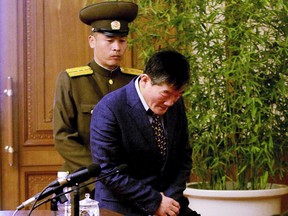 Kim Tong Chol, a U.S. citizen detained in North Korea, is presented to reporters in Pyongyang, North Korea on Friday, March 25, 2016. North Korea presented another American detainee before the media on Friday, nine days after it sentenced a U.S. tourist to 15 years in prison with hard labor for subversion. (AP Photo/Kim Kwang Hyon)