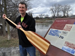 Local filmmaker Mark Drewe near the Thames River in downtown London Ont. March 17, 2016. Drewe and three other Londoners are planning an eight-day 287 km canoe and kayak trip down the Thames during an awareness campaign and five-episode Rogers TV series. CHRIS MONTANINI\LONDONER\POSTMEDIA NETWORK