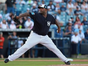 Yankees starting pitcher C.C. Sabathia delivers to the plate during first inning Grapefruit League action against the Rays at George M. Steinbrenner Field in Tampa, Fla.,, on Thursday, March 24, 2016. (Kim Klement/USA TODAY Sports)