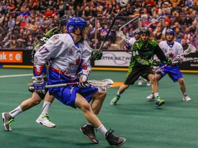 The Toronto Rock  Stephan Leblanc works his way to theSaskatchewan Rush's net at the ACC in Toronto, Ont. on Friday March 25, 2016. (Dave Thomas/Toronto Sun/Postmedia Network)