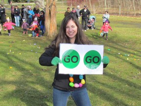 Recreation coordinator Rachel Veilleux gives the sign for the start of the annual Easter egg hunt at Canatara Park on Saturday March 26, 2016 in Sarnia, Ont. The hunt was part of Easter in the Park activities, an annual tradition in Sarnia.
Paul Morden/Sarnia Observer/Postmedia Network