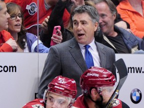 Arizona Coyotes head coach Dave Tippett reacts during the third period against the Dallas Stars at Gila River Arena. (Matt Kartozian/USA TODAY Sports)