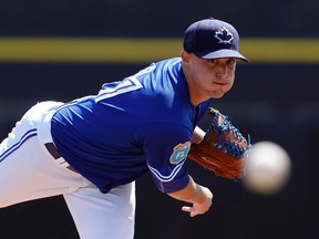 Toronto Blue Jays relief pitcher Aaron Sanchez pitches against the New York Mets during the first inning at Florida Auto Exchange Park. (Butch Dill-USA TODAY Sports)