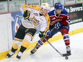 The Edmonton Oil Kings are heading home for Game 3 of their WHL playoff series with a 2-0 advantage over the top-seeded Brandon Wheat Kings. (Tim Smith, Brandon Sun)