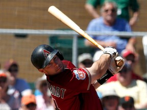 Arizona Diamondbacks first baseman Paul Goldschmidt (44) hits in the first inning during a spring training game against the San Francisco Giants at Salt River Fields at Talking Stick. (Rick Scuteri-USA TODAY Sports)