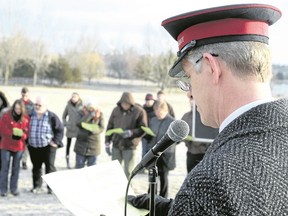 Maj. Wil Brown-Ratcliffe of the Salvation Army Community Church leads the sunrise service at Zwick’s Park Sunday morning marking the resurrection of Jesus Christ.