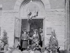 The Duke of Connaught and Princess Patricia are shown standing at the entrance to Sarnia General Hospital as they toured the community on May 7, 1914, the day Sarnia officially became a city. Sarnia's Kip Cuthbert is searching for film footage shot that day to post on a YouTube channel he launched to preserve images from Sarnia's past. (Photo courtesy of The Lambton Room.)