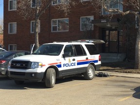 Crime scene investigators were scouring an apartment building at 11455 132 Street where a person was found dead on Monday.