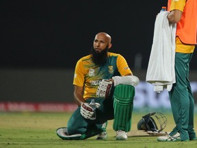 South Africa’s Hashim Amla drinks water as he bats against Sri Lanka during their match on . (AP)