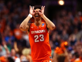 Syracuse Orange guard Malachi Richardson reacts to scoring during the second half against the Virginia Cavaliers at the United Center in Chicago on March 27, 2016. (Dennis Wierzbicki/USA TODAY Sports)