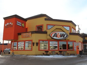 An A&W restaurant is pictured in downtown Fort McMurray, Alta., on Jan. 30, 2016. A&W says it has now decided to serve French's Tomato Ketchup and Classic Yellow Mustard in all of its restaurants across Canada. (Vince McDermott/Fort McMurray Today/Postmedia Network)
