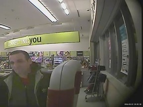 Security camera photo of suspect in theft of $2,000 worth of razor blades in Smiths Falls Mar. 22.