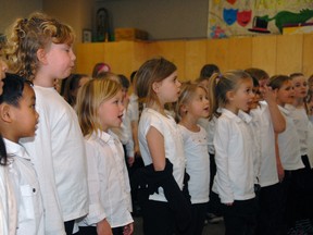 Mitch Hepburn Public School's primary choir practices their pitch-perfect performance skills before taking the stage at the St. Thomas Rotary Music Festival. The 101 student ensemble, led by choir director Jacqueline Reinchbach, performed two songs for adjudicators.